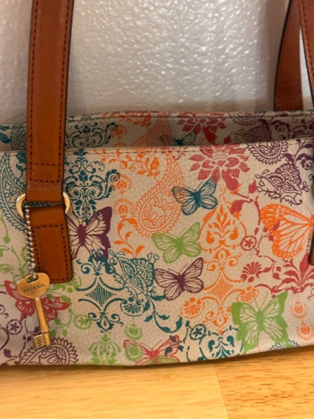 Fossil Handbag | Vintage Leather Butterfly Print Coronado Satchel